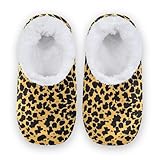 ALAZA Black Leopard Print Yellow House Fleece Slippers Comfy Bedroom Shoes Anti-Slip for Men US 11-12