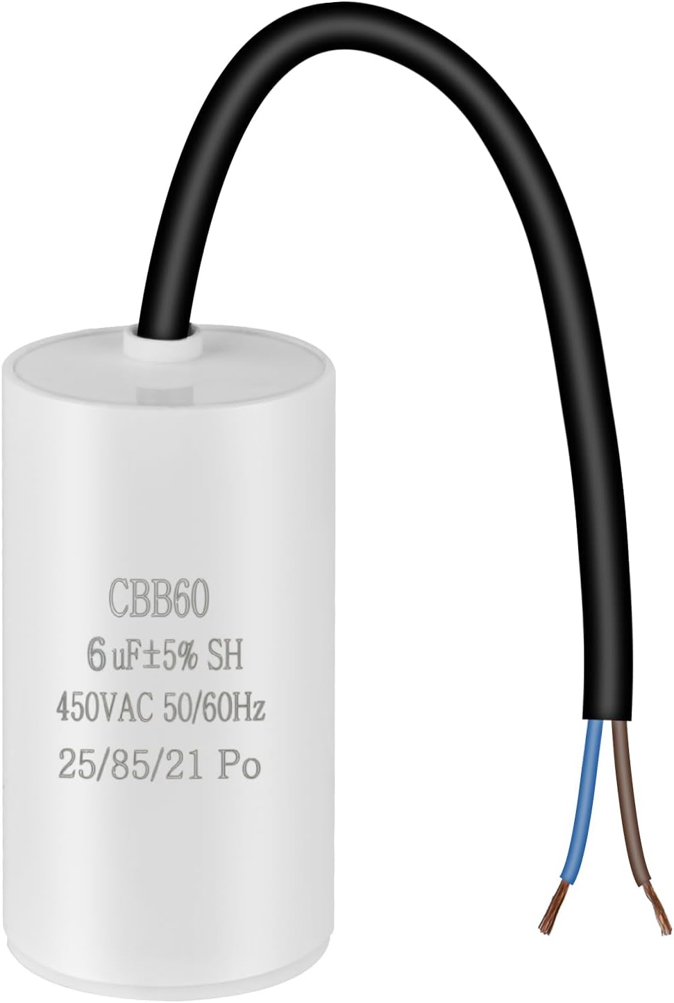 OFFCUP CBB60 Running Capacitor, 6μF 450V 4 Pins Motor Capacitor 50/60Hz with Cable for Air Compressor, Cleaning Machine Motor Star
