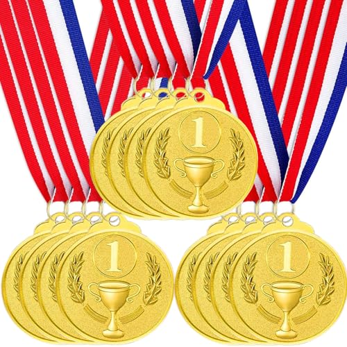 Santme 12 Stück Metall Medaillen, Auszeichnung Gewinner Medaillen Gold Medaillen für Party Kinder Sieger Wettbewerbe Dekorationen Olympischer Stil mit Halsbändern