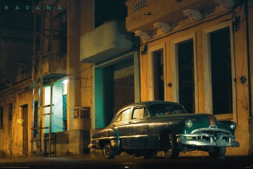 HUGE LAMINATED / ENCAPSULATED Havana Cuba Green Car POSTER measures 36 x 24 inches (91.5 x 61cm) by Posters du Monde