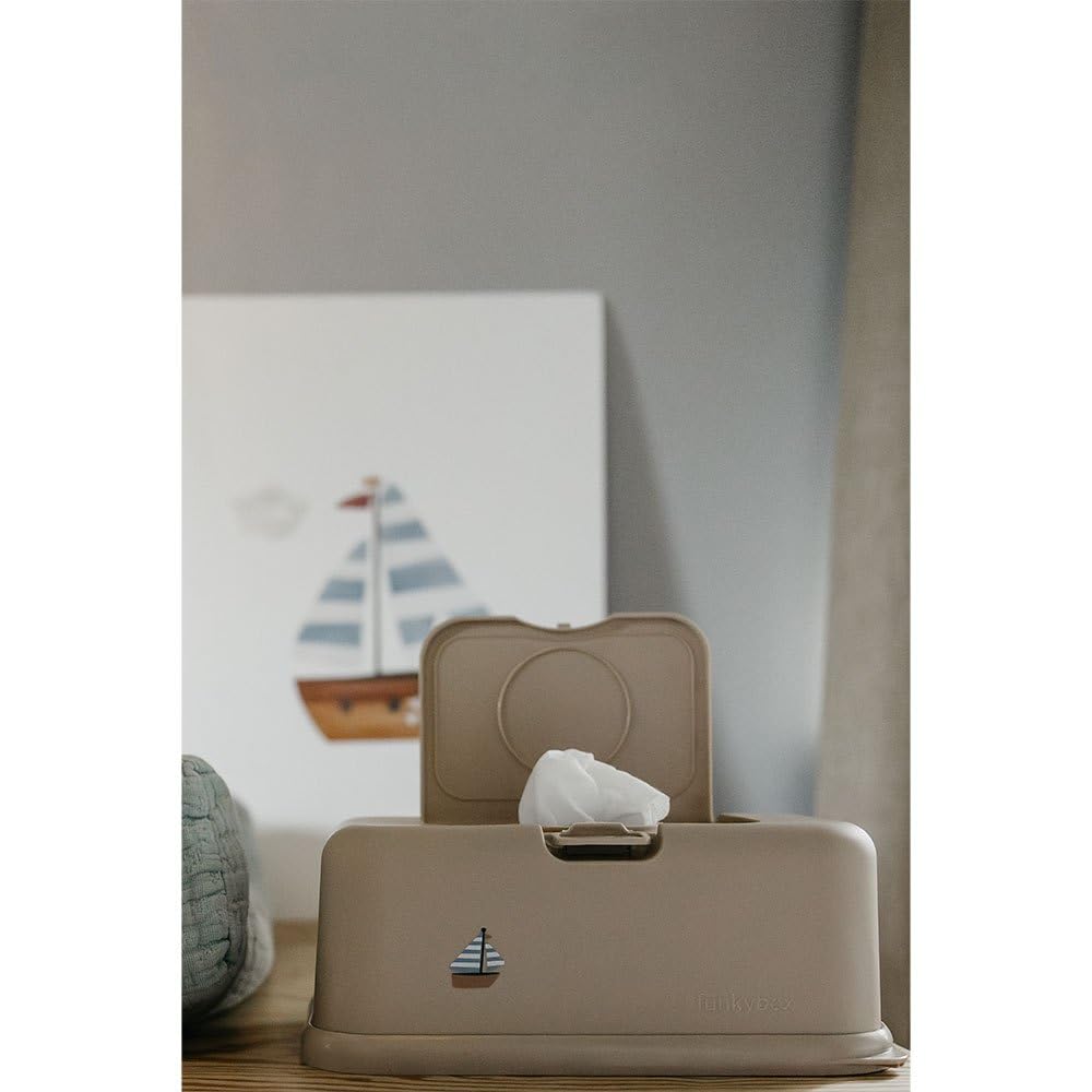 Funkybox - Caja de almacenamiento para toallitas húmedas, color beige neutro, diseño de velero, ideal para cambiar pañales (velero, grande)