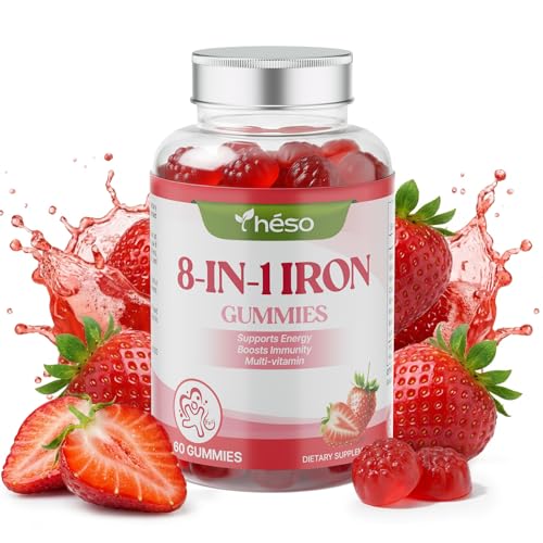 Yheso Iron Gummies for Kids & Teens Kids Multivitamin with 20mg Iron Supplement Vitamin A C B6 & Lutein Sugar Free Multivitamin Daily Nutrition & Eye Support Strawberry Flavor 60 Gummies
