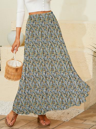 Image of NASHALYLY Women's Chiffon Elastic High Waist Pleated A-Line Flared Maxi Skirts