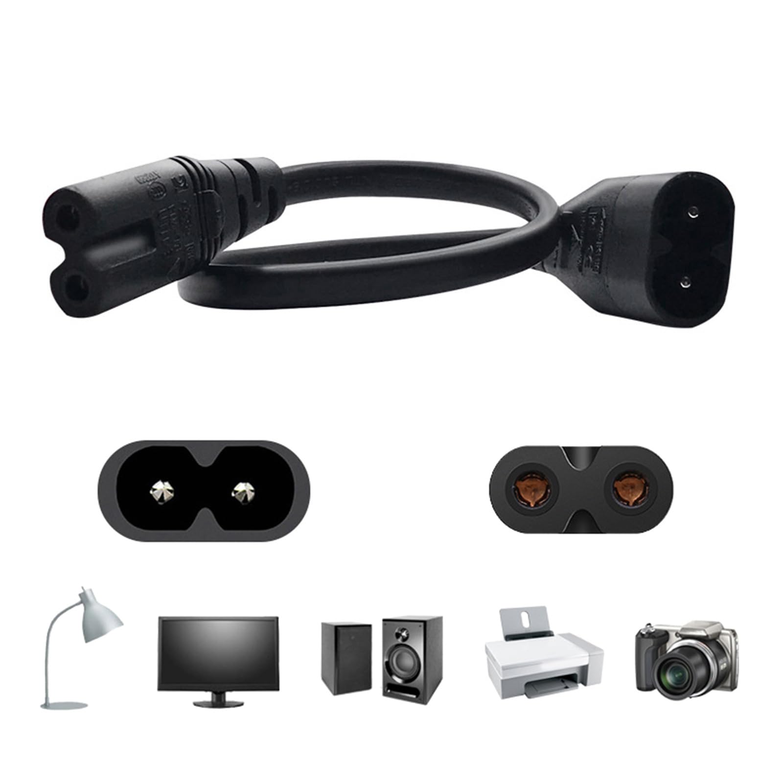 Cavo da IEC 320 C8 a IEC 320 C7, Cavo Adattatore di Prolunga Alimentazione Maschio a Femmina con Interruttore, per Lampada da Scrivania, 0,98 Piedi 100‑250 V