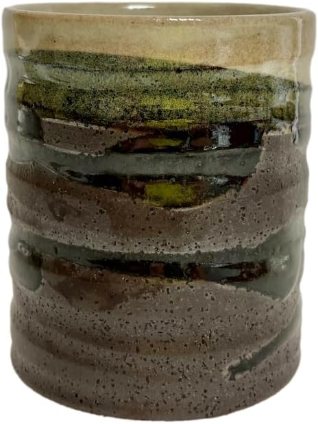 Japanese Mino Ware Traditional Ceramic Yunomi Tea cup H3.9 x3.2 Inches in diameter, 12.8 Fluid Ounces, for Hot Green Tea, Bancha from Japan (Saiun BRN IV)