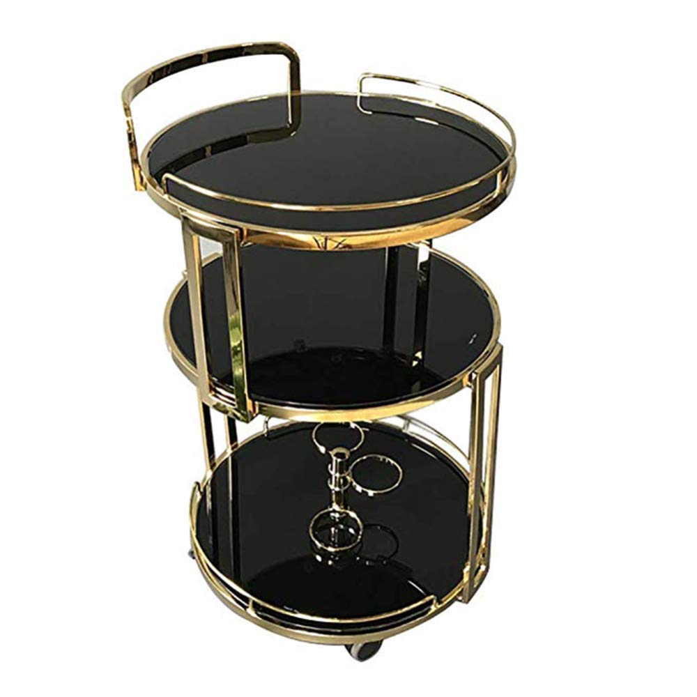 MFRELMNZG 3 Tier Stainless Steel Rolling Bar Cart with Safety Tempered Glass Shelves Serving Trolley for Tea Coffee and Drinks