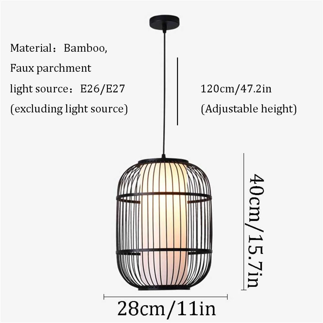 28 cm czarna lampa wisząca Wabi-Sabi, duży rozmiar, bambusowa klatka, naturalne oprawy przybrzeżne, żyrandole z rattanu do kuchni i salonu wyspy - Gwint E26
