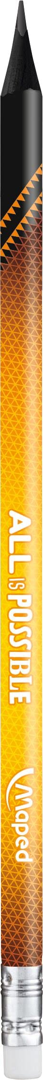 Maped – 72 Crayons Graphite Black’Peps Energy HB Embout Gomme – Crayons à Papier avec Messages Inspirants - Pot de 72 Crayons à Papier Fantaisie (Lot de 2)