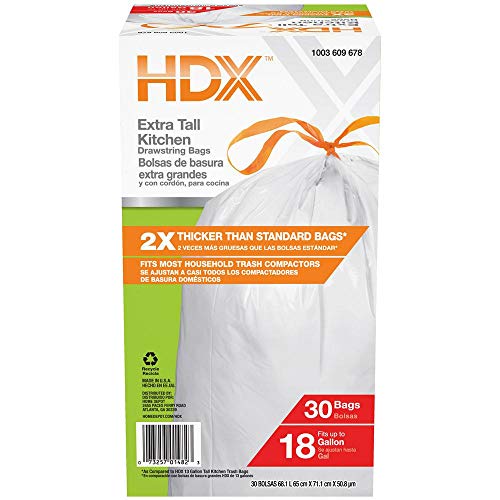 HDX 18 Gallon HeavyDuty Drawstring Kitchen and Compactor Trash Bags