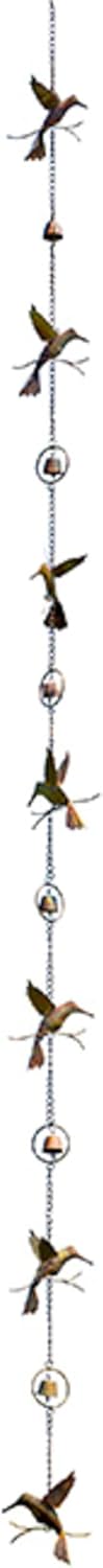 Ancient Graffiti Hummingbirds& Bells Rain Chain, Flamed Copper Colored