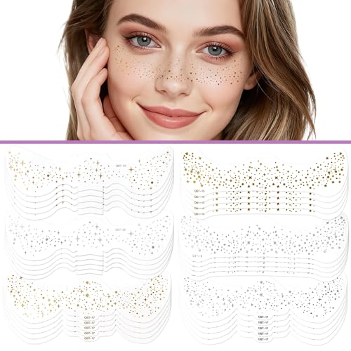 30 Stück Glitzer Gesicht Tattoo Sets Sommersprossen Tattoo mit Glitter Freckles Glitzersteine Gesicht und Glitzer Stickers für Festival Make-up Selbstklebende Face Glitter Tattoos für Damen