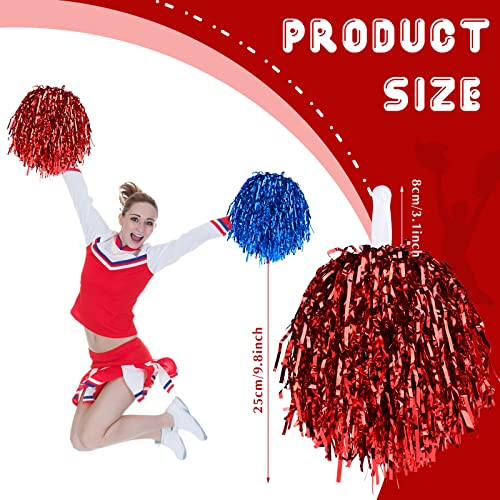 60 Pcs Cheerleading Pom Poms Bulk Cheer Pom Poms Sets Metallic Foil Fun Spirited Cheer Pom Poms With Plastic Handles, Cheerleader Pompoms For Kids Adults Sports Match Cheering Squad (Red & Blue) #TOP2