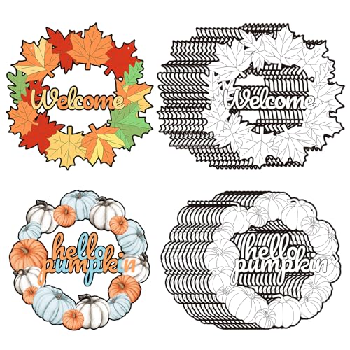 Sereliy 24 Pcs Fall Coloring Wreath Crafts for Kid, Color