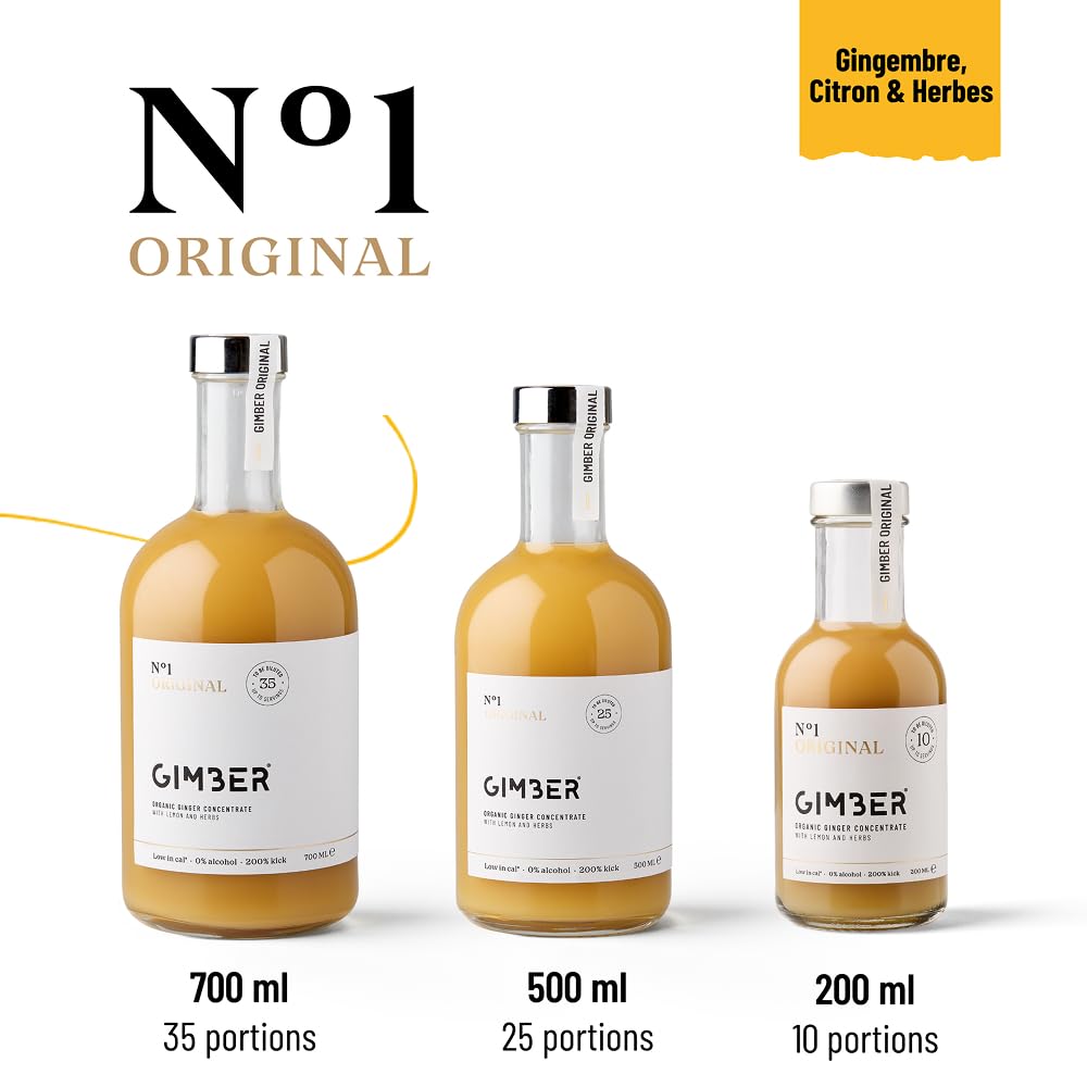 Concentré de gingembre Gimber au fruit de la passion, 100% naturel et vegan | N°1 3x500 ml Original | Concentré de gingembre bio, boisson au gingembre sans alcool au thym citronné, concentré vegan