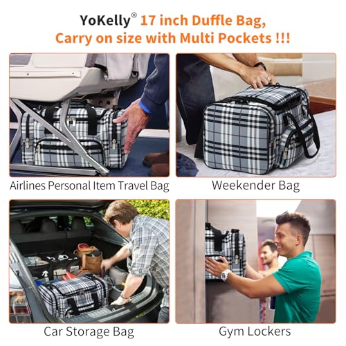 Image of 17 inch Small Duffle Bag, Gray /White | 25L, Multi Pockets, Carry On, Weekender Bag, Travel Gym Sport