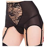  Freessom Femme Ensemble 2pcs Porte-jarretelles Haut Avec G-Strings Ficelle Bas Autofixant en Dentelle Lace Floral Transparent Taille Unique Ajustable Lingerie Pas Cher (Noir)