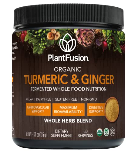PlantFusion-Turmeric-and-Ginger-Drink-Mix-Fermented-Whole-Food-Nutrition-Herbal-Supplement-Powder-with-Curcuminoids-USDA-Certified-Organic-Non-GMO-Vegan-Gluten-Free-476-oz-30-Servings