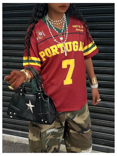 GORGLITTER Women's Plus Size Jersey Shirts Graphic Print Oversized Short Sleeve Number V Neck Y2K Mexico T Shirt4