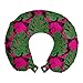 ABAKUHAUS Tropisch Reisekissen Nackenstütze, Groß und detaillierte Blätter, Schaumstoff Reiseartikel für Flugzeug und Auto, 30x30 cm, Pink Farn-Grün