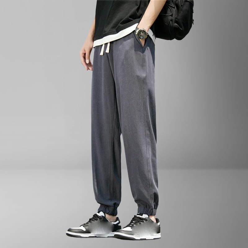 Men's Summer Thin Solid Loose Trendy Nine-Tenths Linen Jogger Casual Pants2