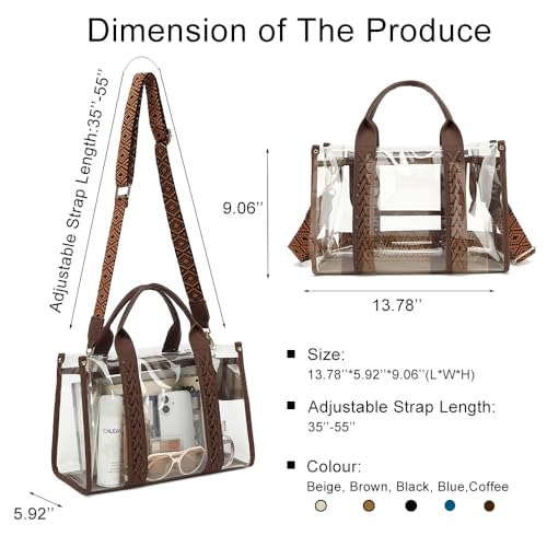Image of FAIME Clear Tote Bag for Women Stadium Approved Woven Crossbody Handbag Clear Purse for Stadium Events, Concert, Work & Beach | Waterproof