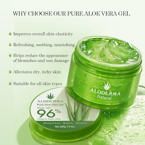 Aloderma ALDG200 Organic Aloe Vera Gel For Face & Body, 96% Pure Aloe Gel Made Within 12 Hours Of Harvest, Ideal For Skin, Scalp, & Hair Hydration, Calming Moisturizer For Soothing After Sun Care Relief thumb #1
