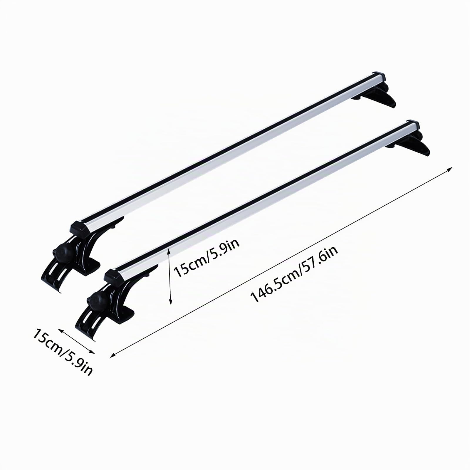 Barras de techo universales para coche, de aluminio, para todos los vehículos con ancho de techo de 122 – 130 cm, hasta 75 kg, longitud de barra 146,5 cm