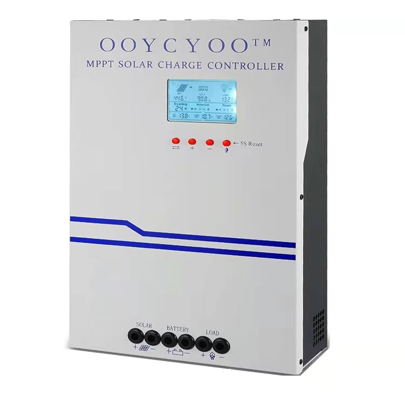 Controlador de Carga Solar MPPT OOYCYOO 100 A para Sistemas 12 V e 24 V, Entrada Fotovoltaica até 100 V, LCD com Luz de Fundo, 1 unidade