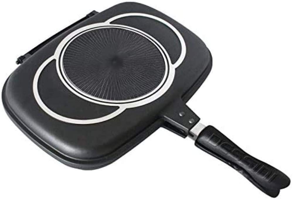 zaizai Sartén Parrilla De Doble Cara, Portátil Duradero para Freír a La Parrilla, Hogar, Cocina, Camping, Aluminio Fundido
