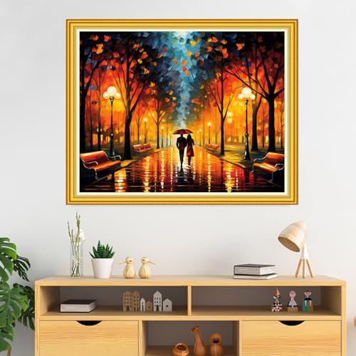 Image of DMCVIVR Stamped Cross Stitch Kits for Beginners Adults Needlepoint Kits for Beginners Embroidery Kits for Adults Crossstitch Kit for Beginners 11CT-Romantic Night Scenery 16x20 inch