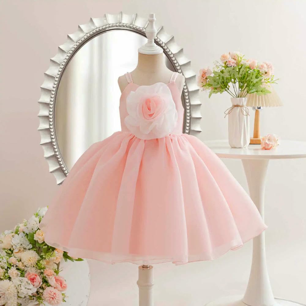 SYJYM Vestidos Casuales con Lazo 3D para niñas, tutú con Tirantes, Vestido de Fiesta Infantil, Rosa y Blanco, Vestidos de Princesa para niñas de 1 a 7 años