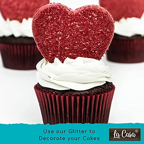 Image of La Casa Premium Edible Glitter - RED | Metallic Glitter Ideal for Cake Icing Decoration & Garnishing | 9gm |