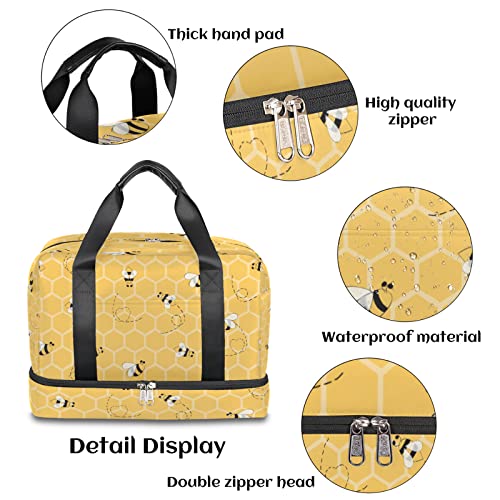 Honeycomb Bee Sports Gym Bag with Shoes Compartment,Honeybee Animal Travel Duffel Bag for Men Women Boys Girls Teens Overnight Weekend Yoga Workout Bag Training Handbag3
