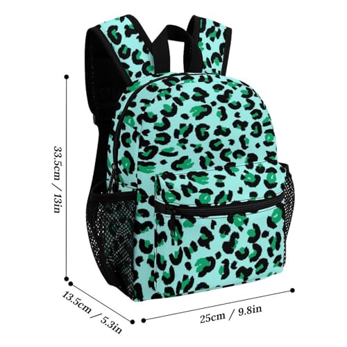 Green Leopard Skin Pattern 13 Inch Backpack Lightweight Double Shoulder Bag with Zippers Unisex Daypack2