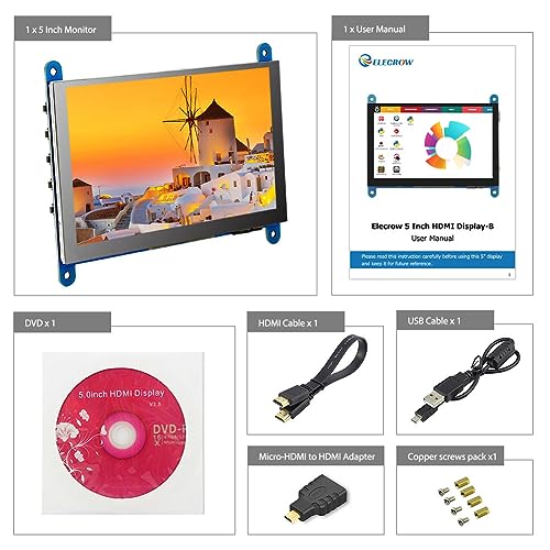 Image of ELECROW 5 Inch Touch Screen Monitor for Raspberry Pi - 800x480 Mini Monitor Touchscreen LCD Display Compatible with Raspberry Pi 5 /4 /3B+ /3B, BB Black, Banana Pi, Jetson Nano, Windows, PC