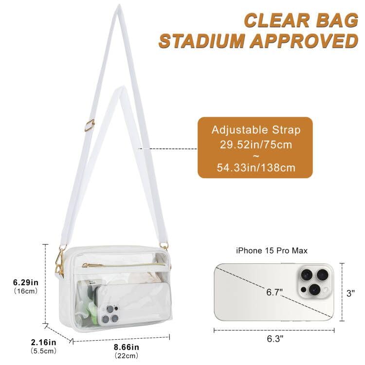 DOB SECHS Clear Crossbody Purse Bag - Clear Messenger Bag for Stadium Concerts & Sporting Events3