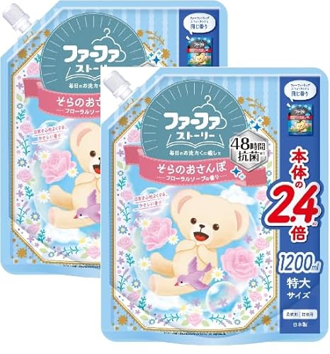 ファーファ ストーリー 柔軟剤, そらのおさんぽ, フローラルソープの香り, 詰め替え用, 1200ml, 48時間抗菌,エコ (2個セット)