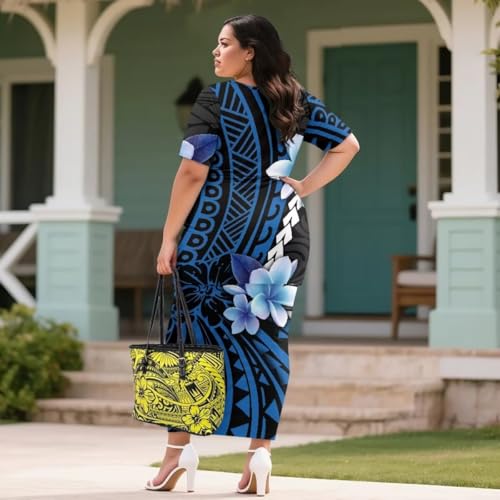 Image of Puletasi Samoan Traditional 2 Piece Outfits for Women Short Sleeve Crop Top and Maxi Skirt Sets Puletasi Dress