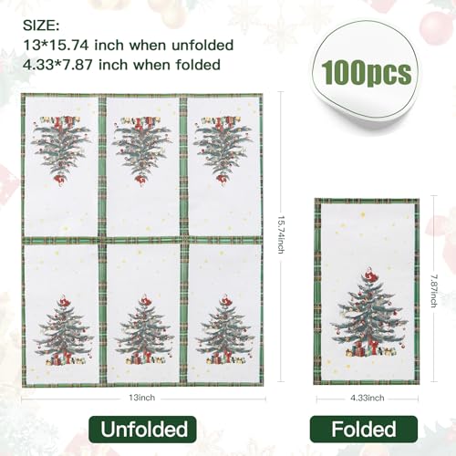 Tamone 100PCS 3-Ply Green Christmas Napkins - Christmas Tree Napkins Disposable - Premium Quality Green Dinner Napkins Soft and Absorbent – Image 3