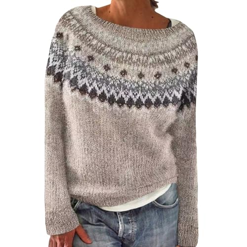 HANXIULIN Sport Pullover Damen Norweger Pullover Original Winter Kaschmir Pullis Langarm Weihnachtspullover Elegant Rundhals Winterpullover Casual...