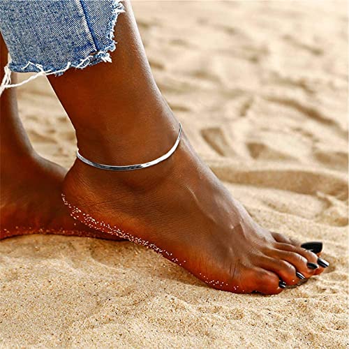 Image of FOCALOOK 14K Gold Plated Anklets for Women Waterproof Plus Size Ankle Bracelet 8.5-10.5 Inch Adjustable Mariner /Figaro /Flat Snake /Cuban Link Chain Anklet Jewelry for Summer Beach Holiday