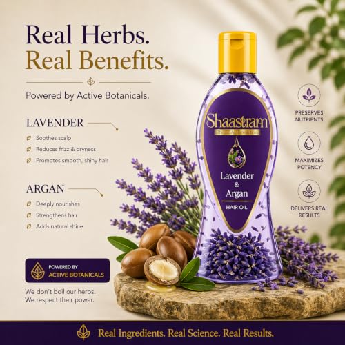 Image of Lavender & Argan Controls Frizz & Smooth Hair | Herbal Hair Oil (works like a serum) for Men & Women | Non-Sticky, Lightweight, Fast Absorbing Oil - 180ml