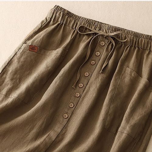 Cotton Linen Skirts for Women Casual Summer Comfy Drawstring Waist A Line Dresses Vacation Long Skirts with Pockets4