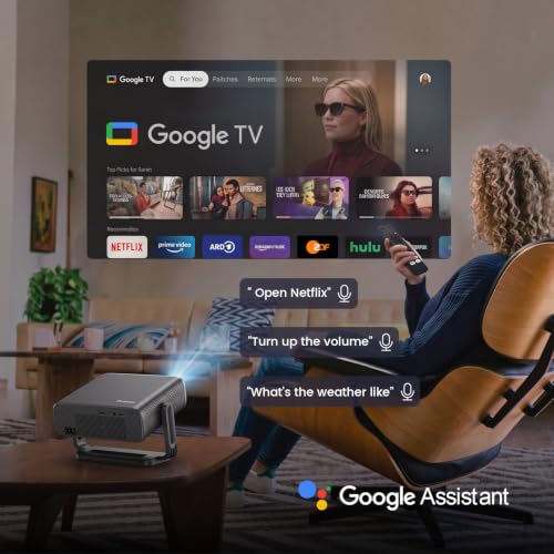 Image of [Bundled with Google TV Stick & 3000 ANSI] Smart 4K Projector with WiFi and Bluetooth, Auto Lens Cover, AI Auto Focus, Portable Outdoor Movie Projector with Built-in Apps for Home Theater Bedroom