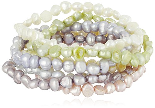 Amazon Collection Dyed Pastel Colors Freshwater Cultured Pearl Stretch Bracelet, Set of Seven