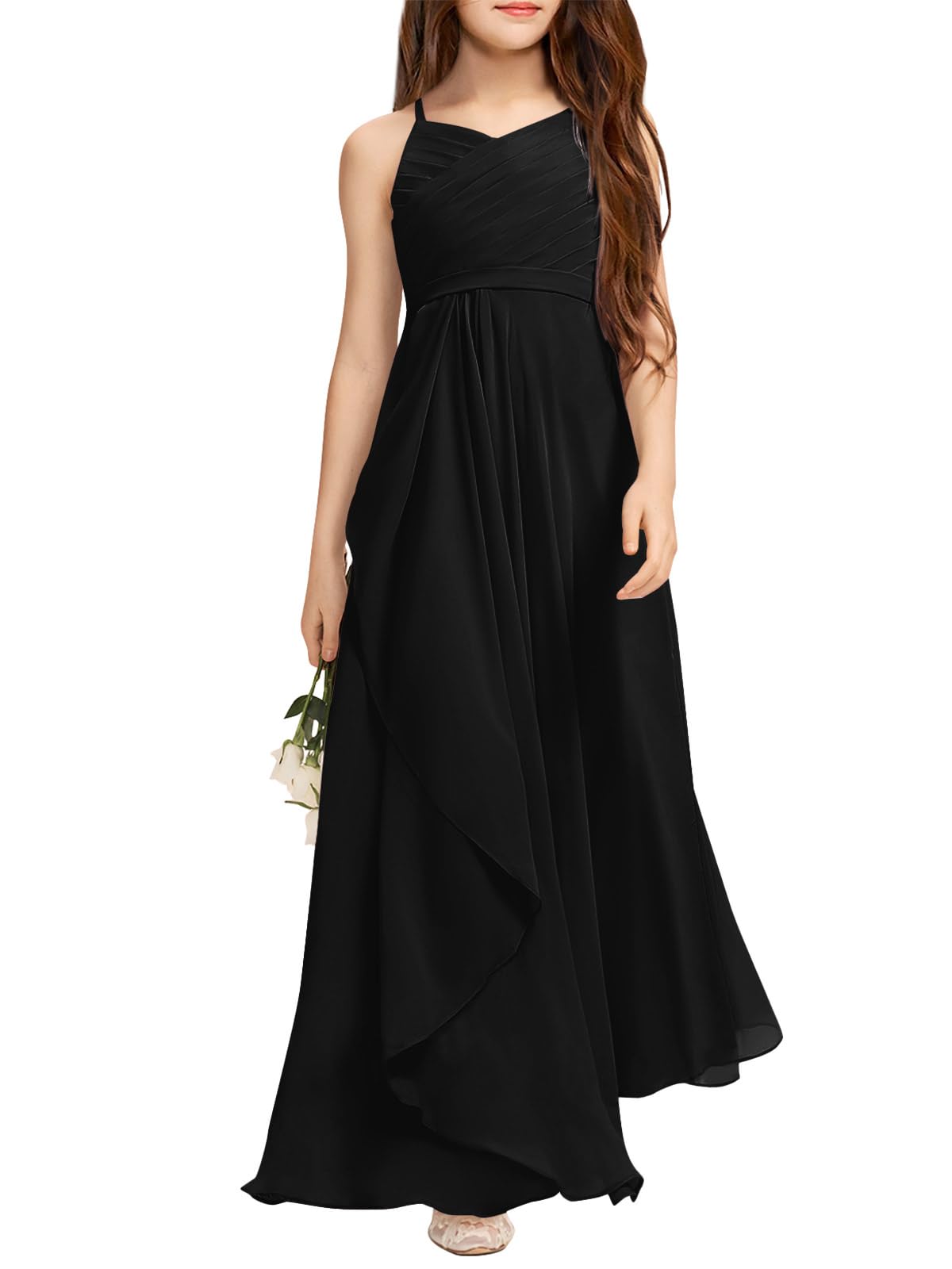 Imily Bela Girls A-Line Halter Dress Junior Bridesmaid Flower Girl Flowy Chiffon Maxi Dresses Wedding Party Pageant Gown