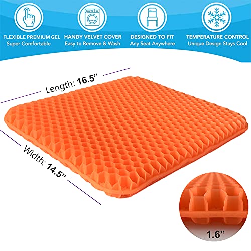 Gel Seat Cushion - Enhanced Double Thick Egg Seat Cushion With Non-Slip Cover - Office Chair Car Seat Cushion - Sciatica & Back Pain Relief - Perfect For Office Chair Car Wheelchair Travel (Orange) #TOP3