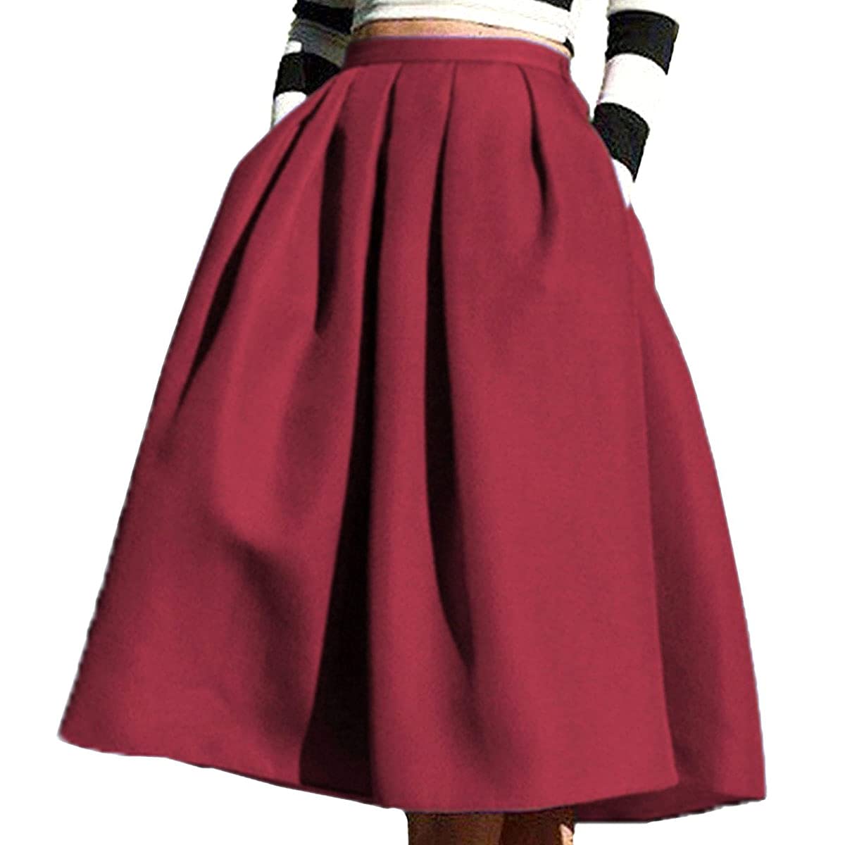 Face N Face Women's High Waisted A line Street Skirt Skater Pleated Full Midi Skirt