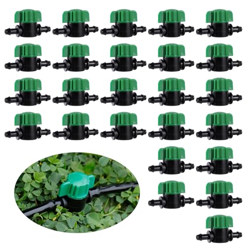 NRWRTY 1/4 Inch Drip Irrigation Shut Off Valves 25 Pack 1/4 Drip Irrigation Valve Flow Control Valves for Garden Greenhouse Lawn Patio Drip Sprinkler System
