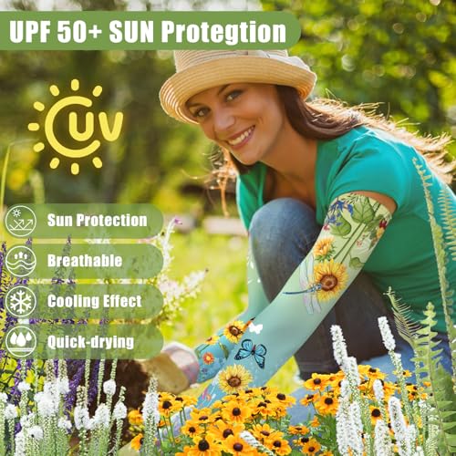 Image of Bebila Gardening Sleeves for Women Farm UV Sun Protection Anti-Scratch Cooling Sleeves with Thumb Hole Arms Cover Outdoors